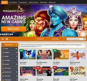 Emu Casino online slots and table games catalogue